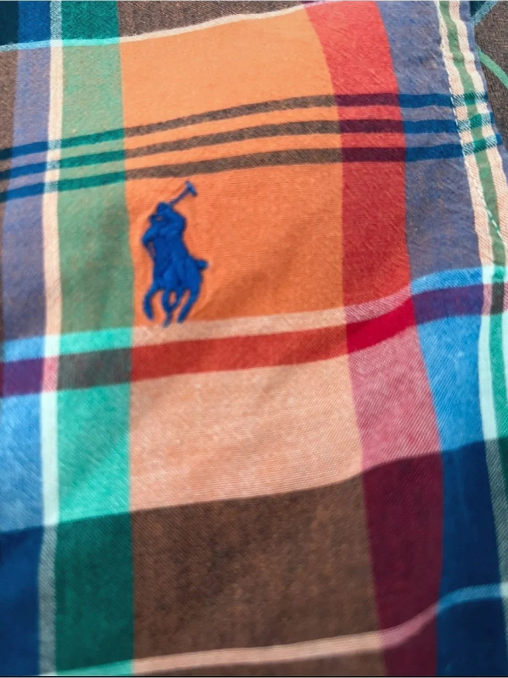 Ralph Lauren Orange, Navy & Brown Plaid Short-Sleeve Button-Down Shirt